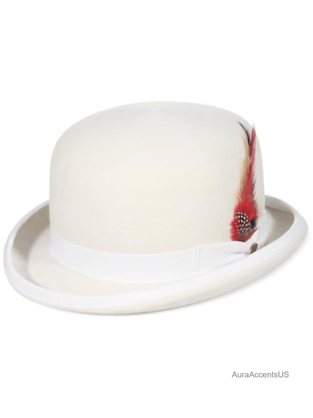 100% Wool Felt Bowler Derby Hat with Feather & Satin Lined Adjustable